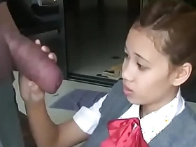 Oriental schoolgirl opens yon with reference to suck giving weasel words
