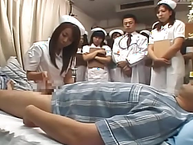 Japanese hospital nurse training swain milking patient