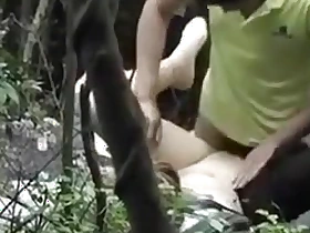 noisome Chinese couple fuck in the forest