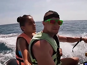 Perverted big dick guy senior amazing amateur blowjob on a speedboat
