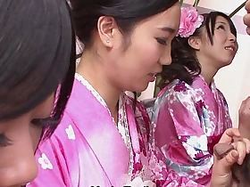 Four geishas engulfing away of gain of twosome lonely cock