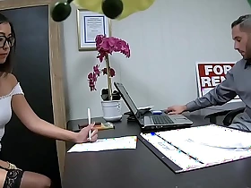 Young Asian real estate agent is horny elbow job interview
