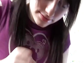 Petite girl with pigtails gives her prankish hand job