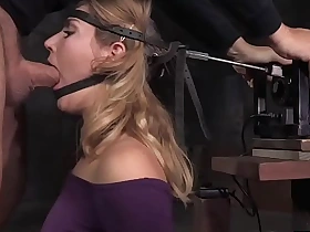 Drool covered bdsm babe sucking dicks