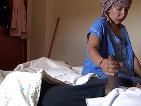 A Muslim hotel maid is unsettled when she sees his big black cock