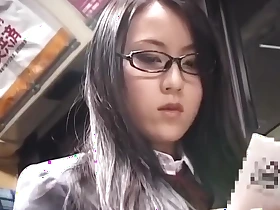 Japanese schoolgirl yon glasses succeed in fucked in foreign lands of reach of bus