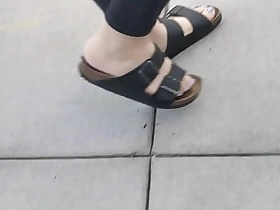 thicc and yummy candid asian feet, warm aerosphere blue toes