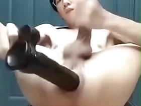 Chinese camboy fisting his shunned mini-rosebud assfuck with Big black cock